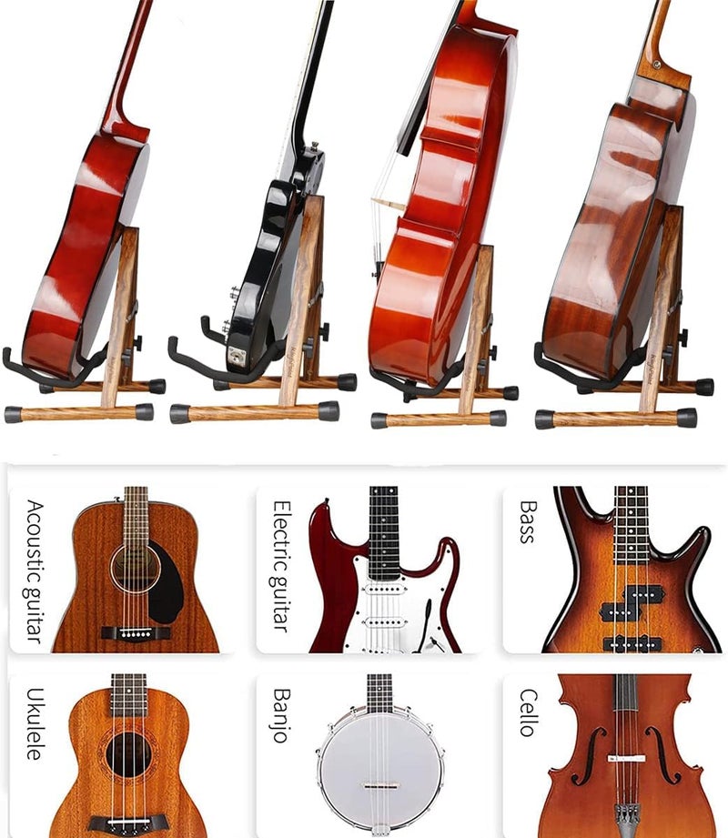 KingPoint Wood Guitar Stand, Guitar Floor Stand, Acoustic Electric Wooden A Frame Folding Guitar Holder Adjustable for Bass, Cello, Mandolin, Banjo, Ukulele（A-Frame-Zebra Wood） - Image 5